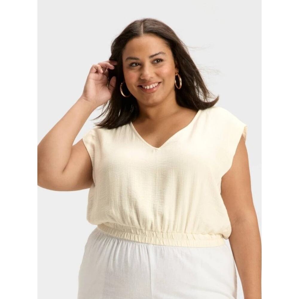 Womens Modern Gauze V Neck Blouse a New Day Cream XXL